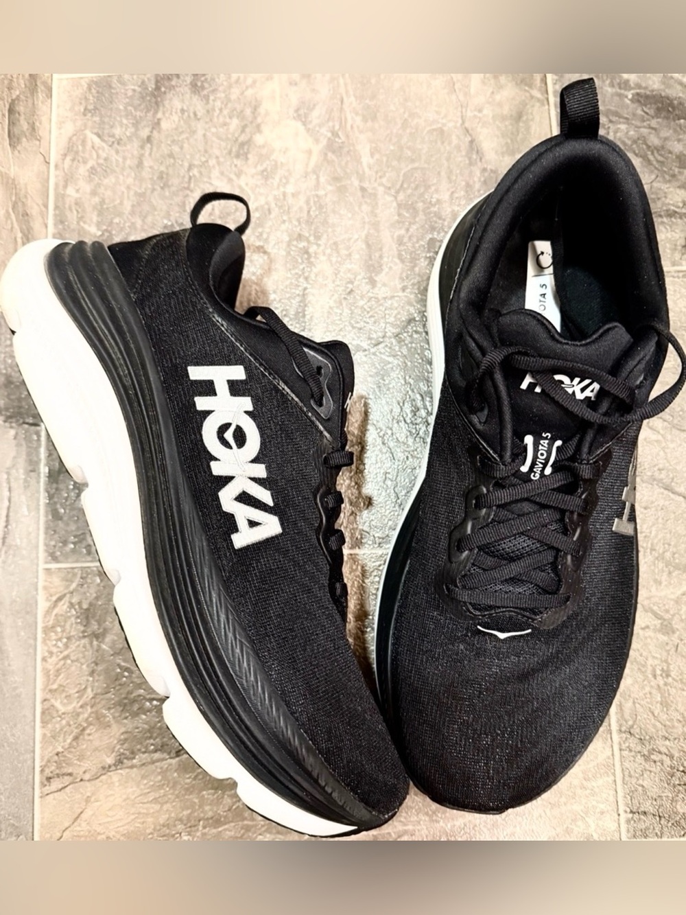 HOKA Gaviota 5 Women’s 12B Black White Stability Running Walking Shoes